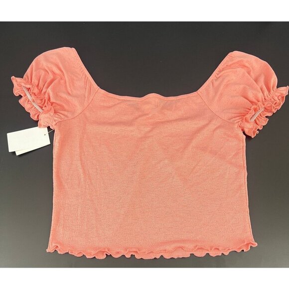 Abound Coral Puff Sleeve Textured Knit Top With Ruffle Trim  - Womens M - Picture 2 of 8